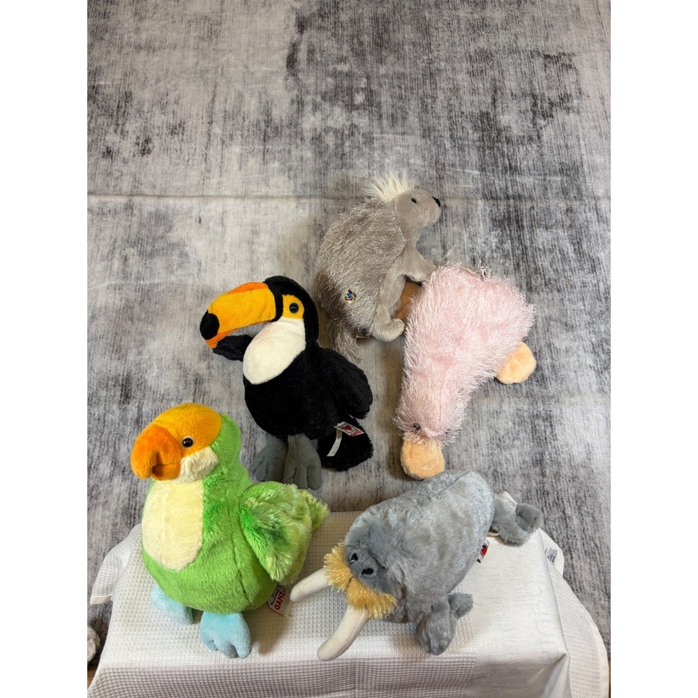 Ganz Webkinz Plush Lot of 5 Toucan Walrus Porcupine Pink Platypus Lovebird